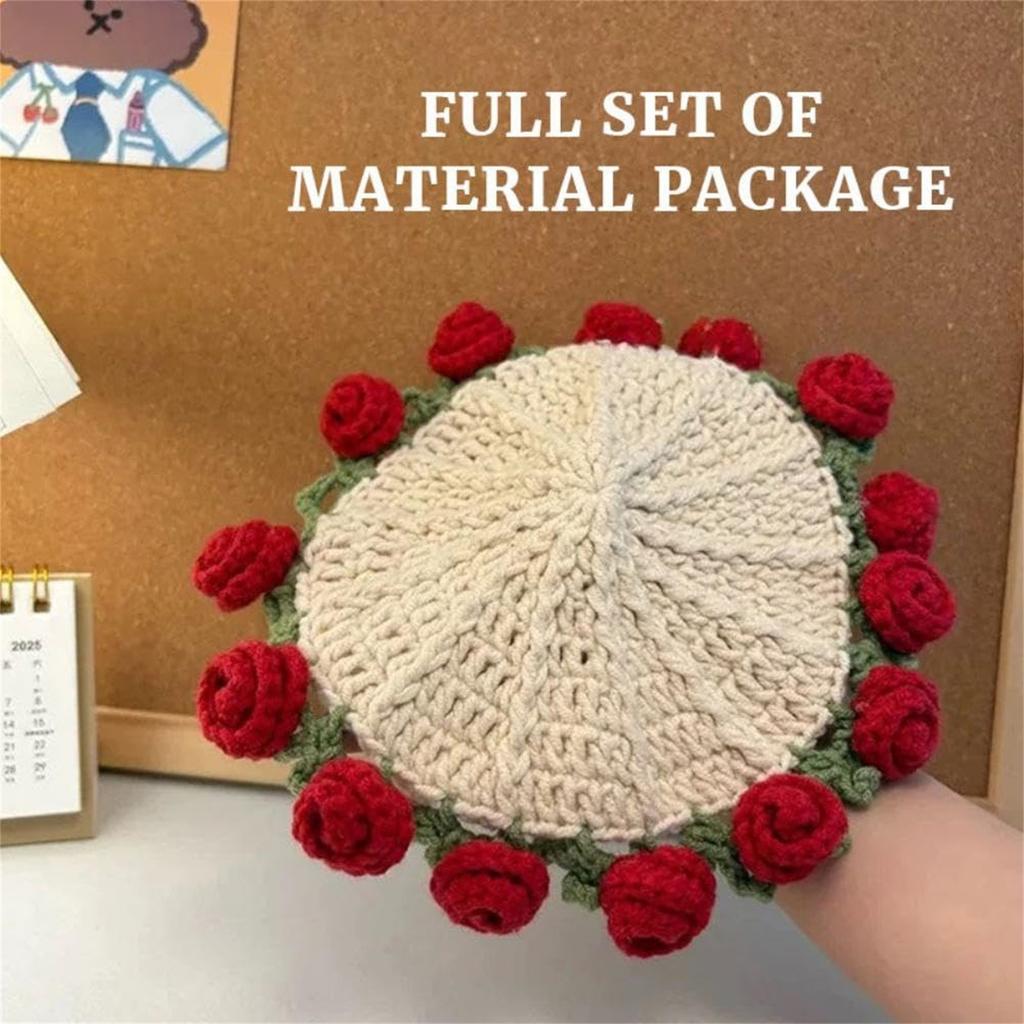 Crochet Flower Blanket, DIY Handmade Vintage Crochet Rose Flower Bouquet-Material Pack, Soft Rose Flower Bouquet Knitted