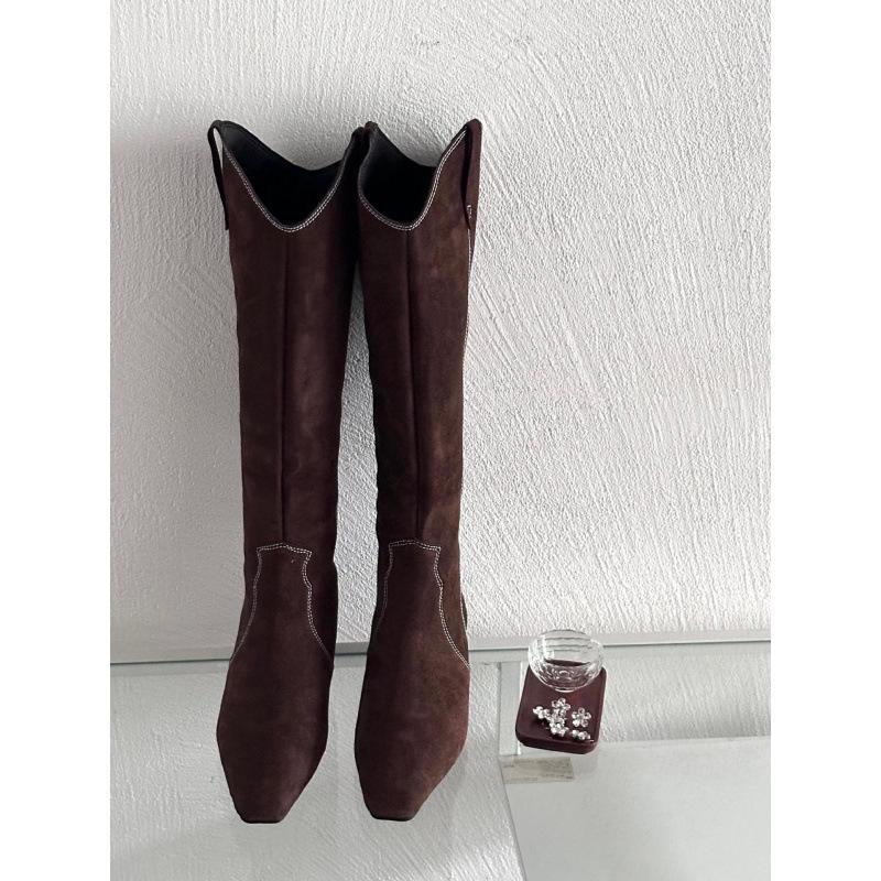 

Frosted retro tall cowboy western boots 2025 winter new pointed inner heightening female knight boots 39 темно-коричневого