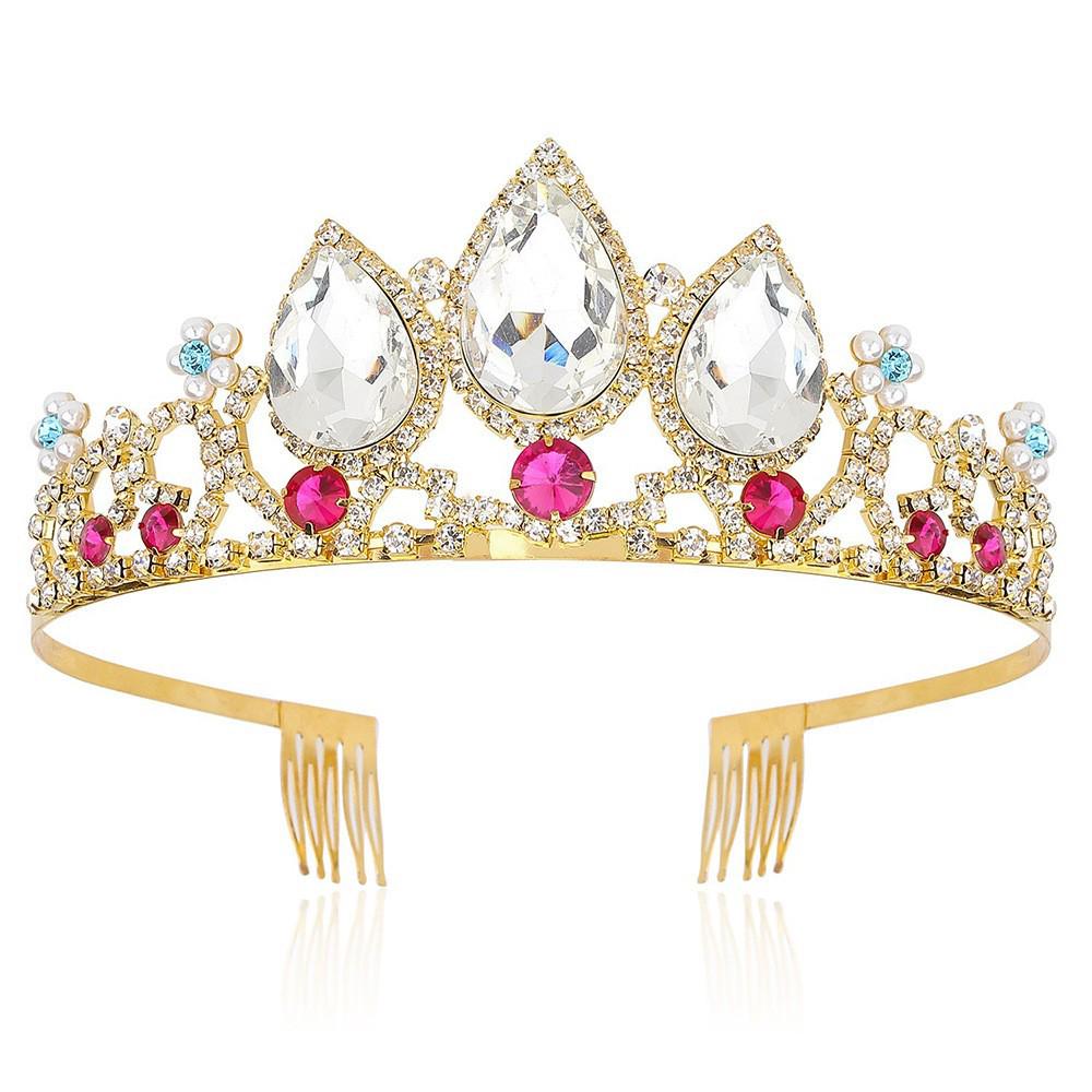 Rhinestone Crown Hair Accessory for Girls - Teardrop Design Headband Clip