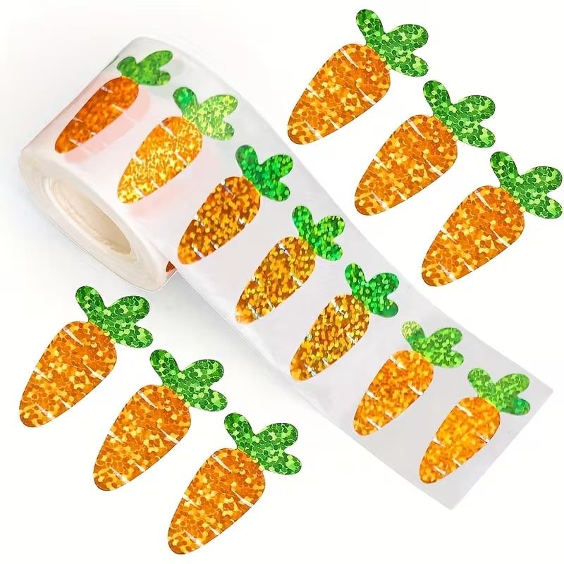 

500Pcs Glitter Carrot Easter Party DIY Stickers Kids Gift Box Packaging Label Stickers Envelope Decoration Classroom Rewards Others