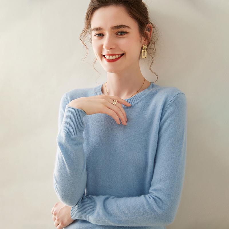 Women's 2024 Pure Cashmere Round Neck Sweater - Warm, Casual, and Elegant Commute Top