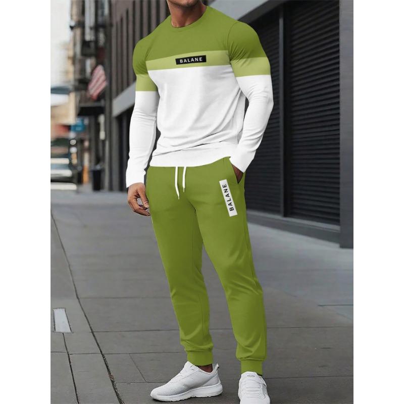 Men'S Casual Athletic Outfit Set - Long Sleeve Pattern T-Shirt And Drawstring Running Top