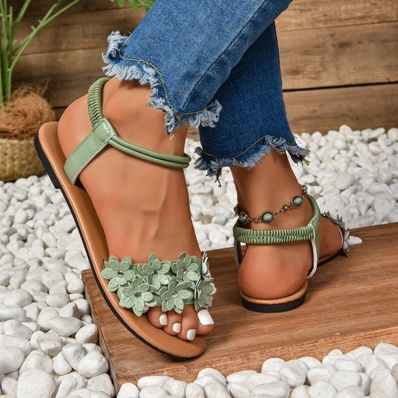 Fashion Bohemian Sandals Summer New Roman Flat Bottom Flowers Women Casual Shoes Large Size Slip on Beach Sandalias Femininas