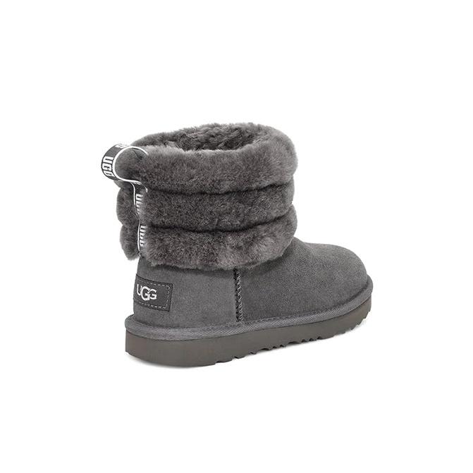 UGG Fluff Mini Quilted Fleece Snow Boots Kids Boots Gray 1103612T-CHRC