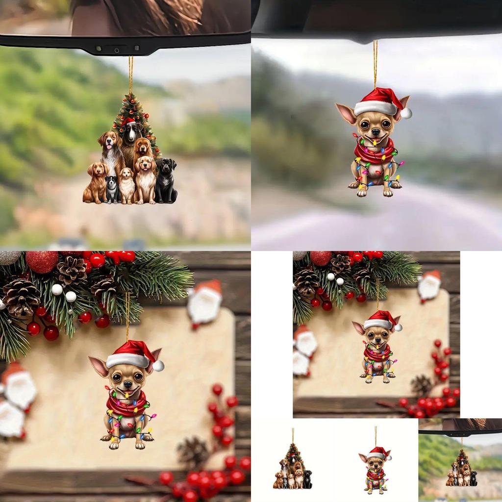 Lebendige Acryl Cartoon Weihnachts-Hunde Auto Hängedekoration Für Stilvolle Fahrzeugdeko