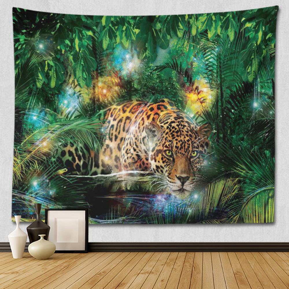Jungle Wildlife Tiger Tapestry Cool Woodland Animal Print Tapestries Tropical Rainforest Theme Wall Hanging For Kids Boys Girls