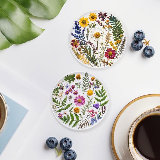 Conjunto de 6 Porta-Copos Florais Acrílico 2D para Xícara de Café à Prova d'Água Resistente ao Calor para Decoração de Mesa de Casa Bar Festa Fofo