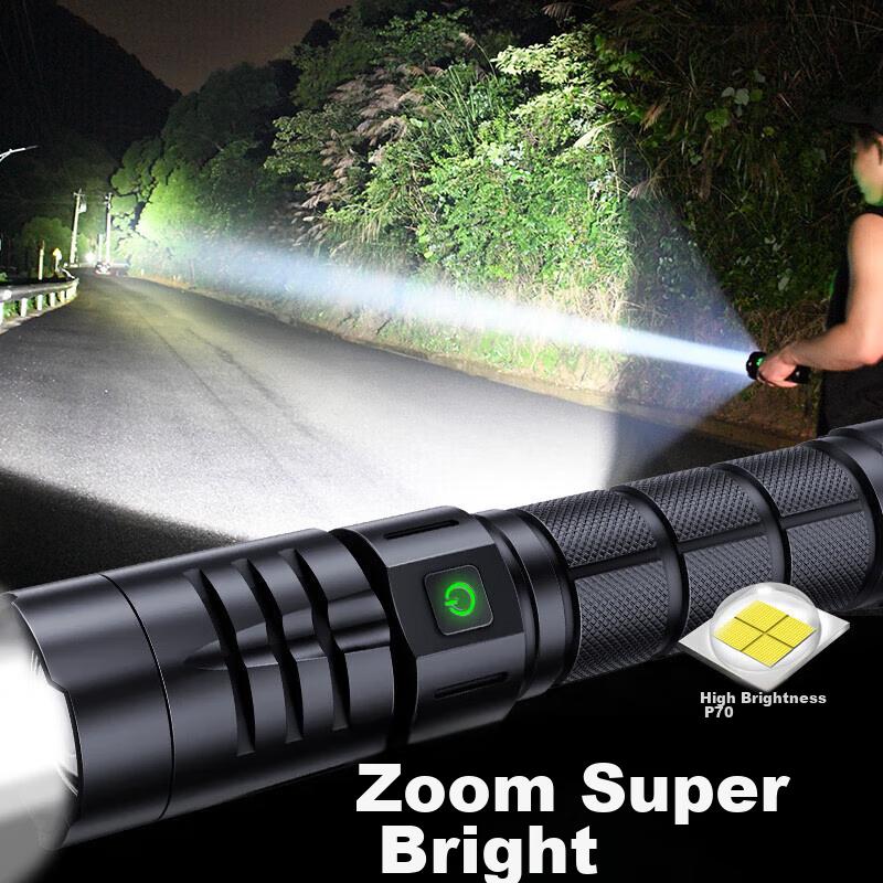 Wasp Aluminum Alloy Flashlight, High-Intensity P70 Ultra-Bright Long-Range Zoomable LED Emergency Light, Waterproof Cycling Strong Beam Flashlight