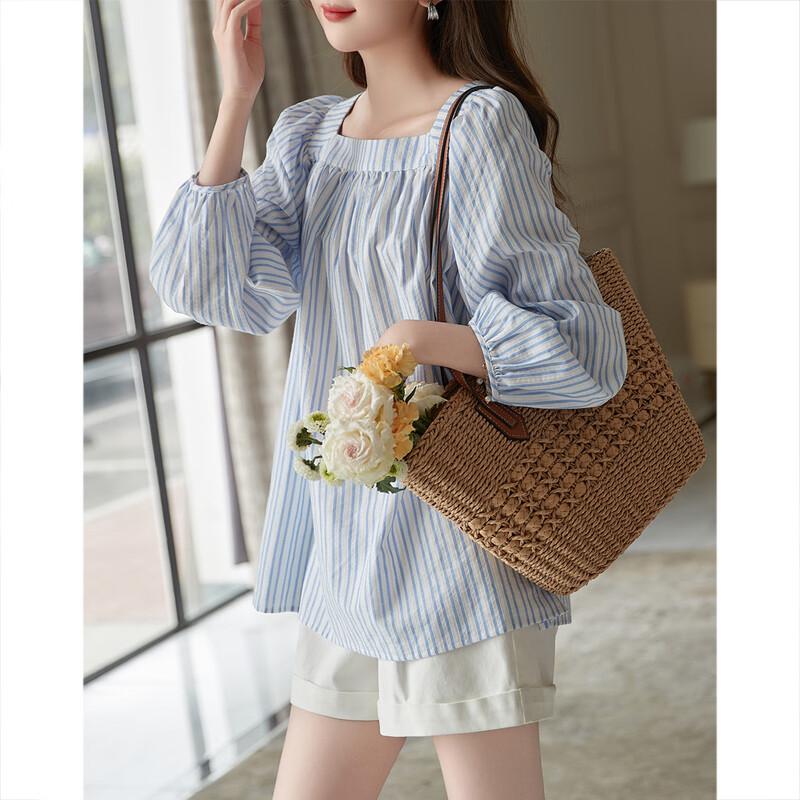 Женская ретро-блузка Demana в полоску с хлопковыми рукавами-фонариками S