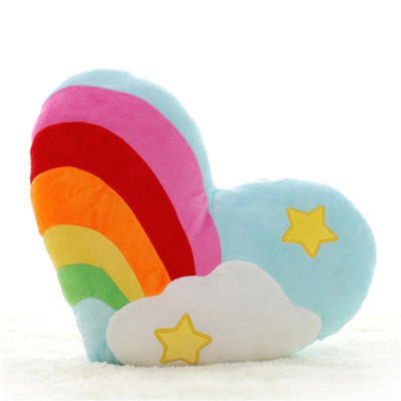 Soft Plush Heart Pillow Rainbow Stripe Cloud Design Fluffy Cushion for Couch Bed Leisure Use Home Ornament Festival Present