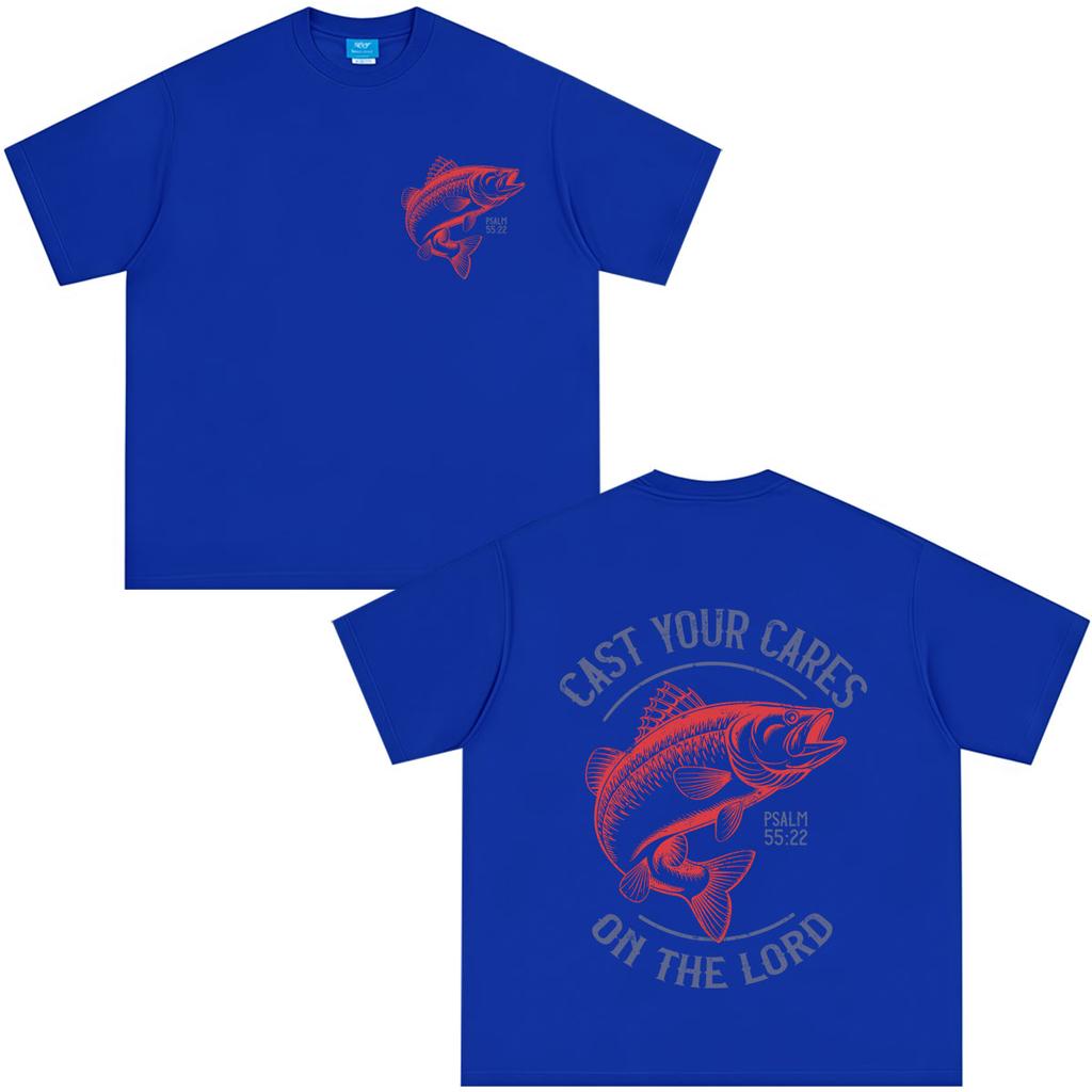 Cast Your Cares on The Lord Bible Verse Christian Fish Graphics Tshirt Unisex Unisex Hiphop Loose Casual Cotton Vintage Tshirts