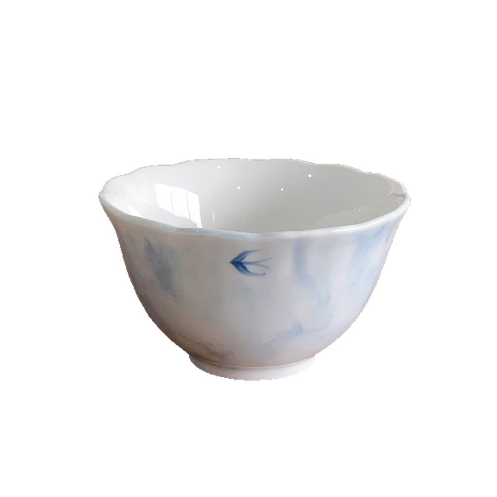 Ink Swallow Nordic Tableware Set High-End Lace Household Bowls Binaural Bowls Underglaze Color Ceramic Rice Bowl