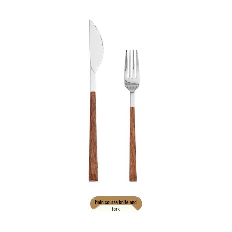 Huazao Baijia DX Stainless Steel Knife & Fork Set with Wenge Wood Handle
