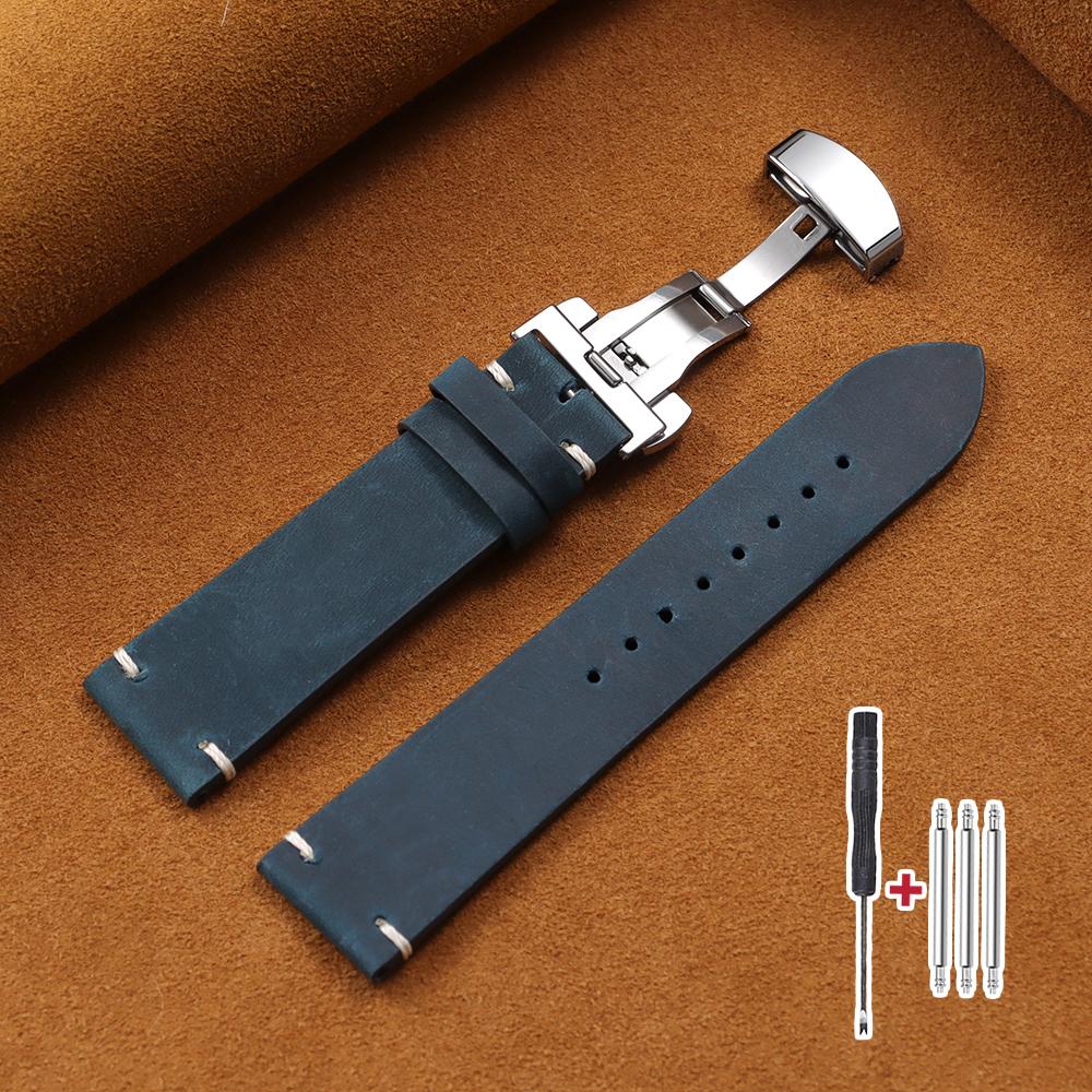 Vintage Brown Watch Band Butterfly Buckle Stitching Cowhide Strap for Omega 18mm 20mm 21mm 22mm 24mm Wrist Bracelet for Seiko