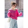 Relaxed Fit V-Neck Cable Knit Sweater