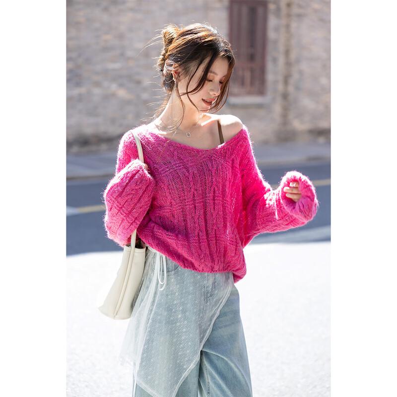 Relaxed Fit V-Neck Cable Knit Sweater