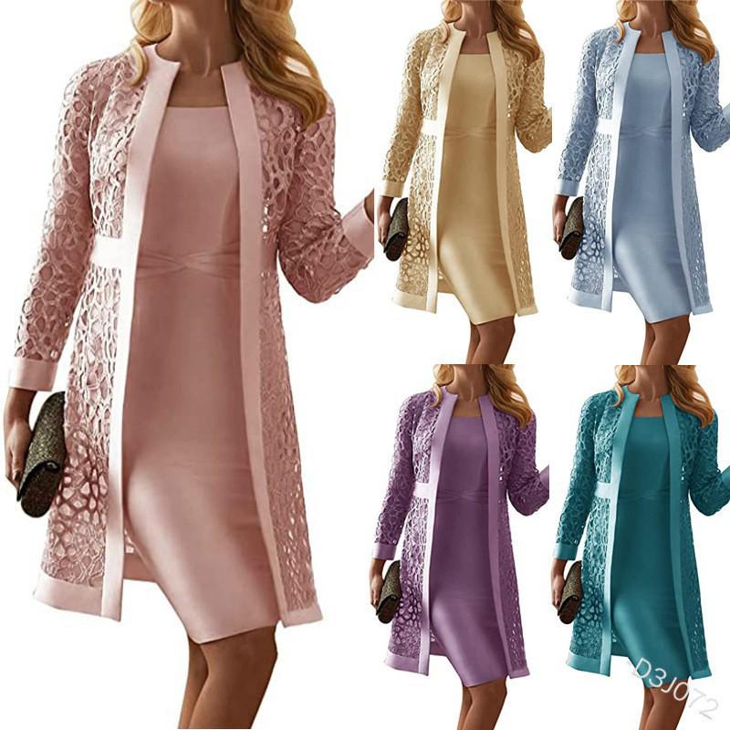 

2025 Women s Color Lace Cardigan Dress Set - Two Coats Included XXL