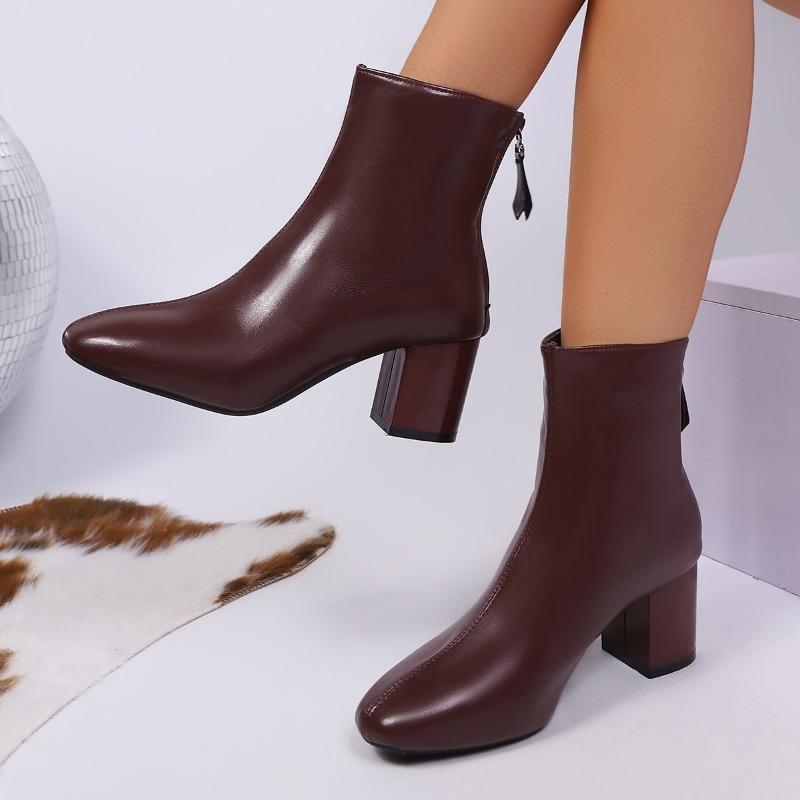 Winter New High-heeled Skinny Boots Women's 2025 Thick Heel Slimming Square Toe Fashion Boots