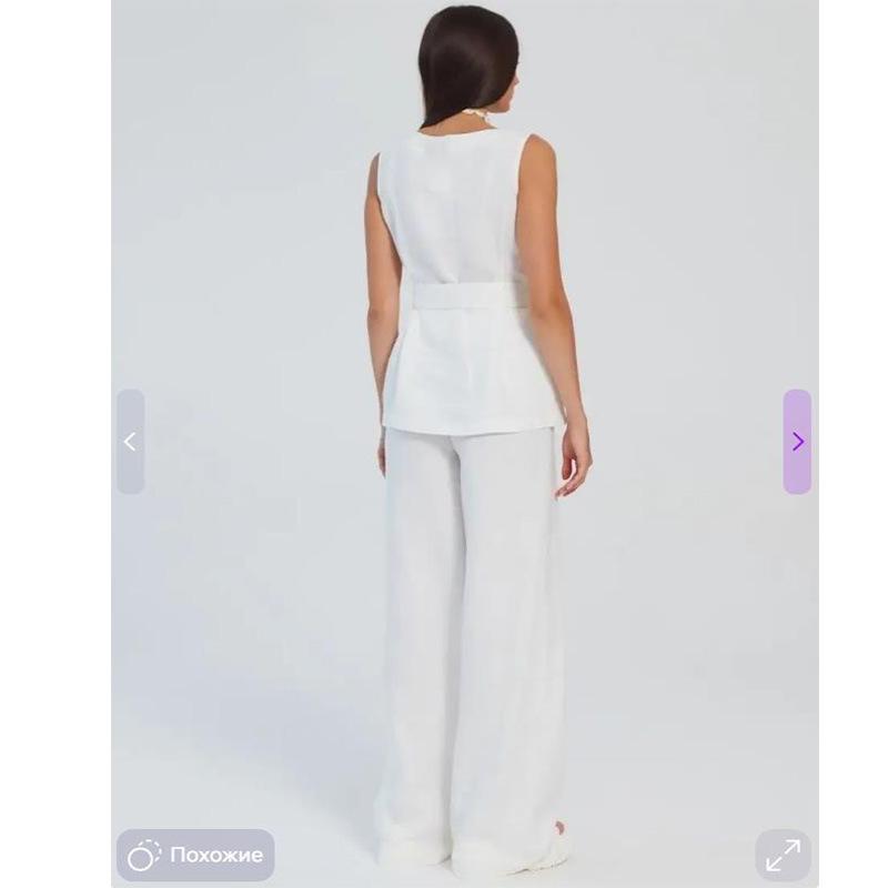 Conjunto de Chaleco de Lino Puro con Parches y Pantalones Largos de Venta Caliente 2024