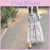 Floral Mesh Maxi Skirt For Women Spring Summer Polyester Flowing Elegant Casual Wear