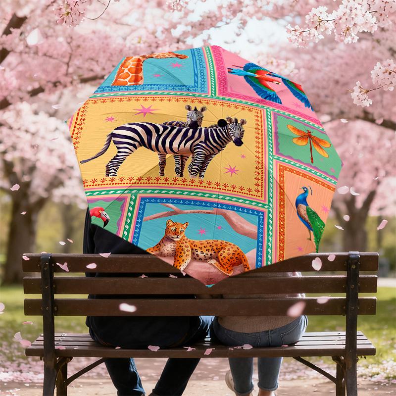 1PC jungle animalsAutomatic Open/Close Umbrella with Windproof, 8-Rib Sturdy Canopy, Durable Ribs, Fashionable Design1258A