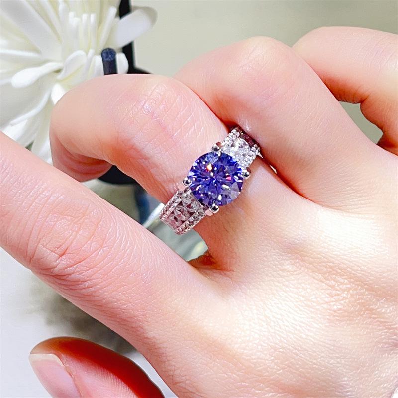 Luxury Purple Moissanite 5 Carat Ring with Silver-Plated Gold Exquisite Inlay Size 15