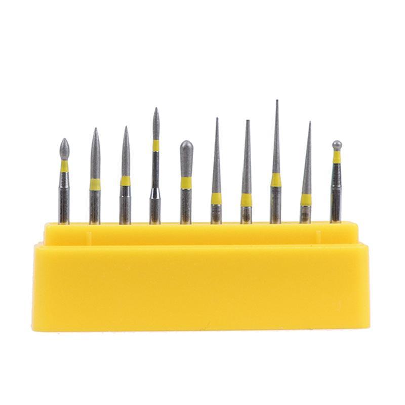 10Pcs Precision Laboratory Diamond Burs Fg 1.6Mm Shank Extra Fine Yellow Ring Polishing Set For Detailed Laboratory Finishing