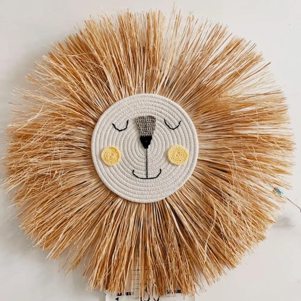 Cute Cartoon Animal Wall Decor Hand Woven Animal Ornaments Wall Hang Boys Girls New Years Christmas Room Toy Gifts Supplies