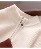 Kids' Cherry Jacquard Wool Pullover Sweater, Unisex Half-Zip Ribbed Base Layer