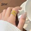 Unique Open Band Ring Adjustable Leaf Natural Style Stainless Steel
