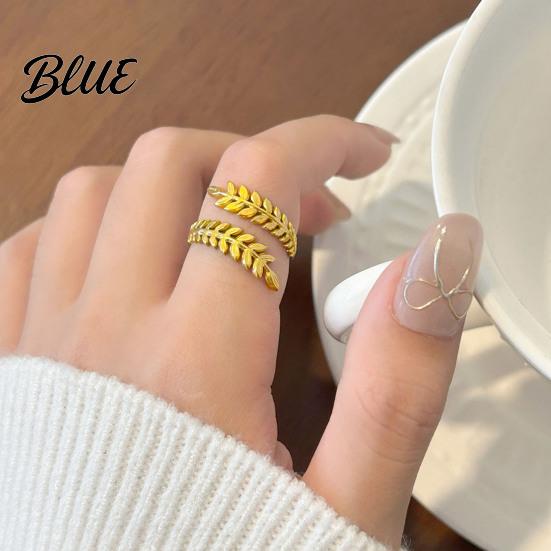 Unique Open Band Ring Adjustable Leaf Natural Style Stainless Steel