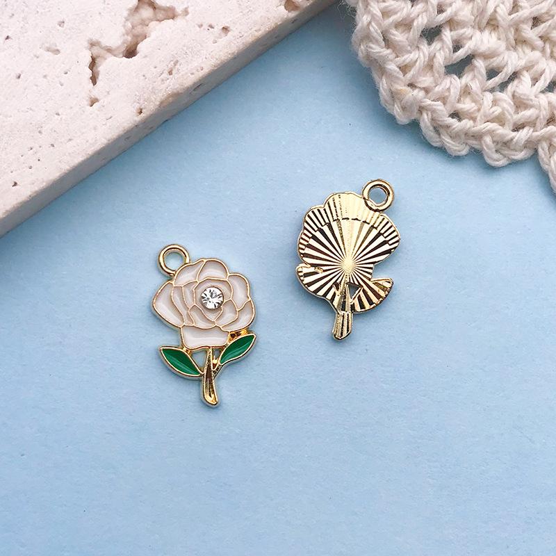 

12-Drop Oil Drill Bracelet Keychain with Rose Alloy Pendant - 6 Colors