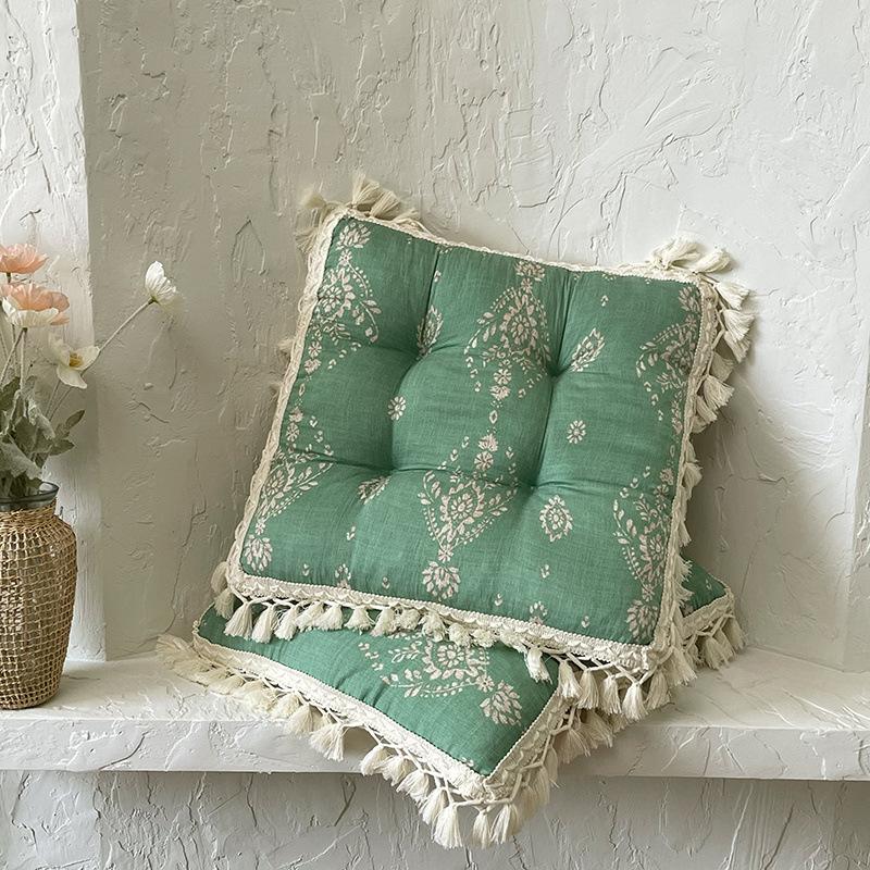 

Ethnic Style Soft Bamboo Tassel Chair Seat Cushion Linen Dining Chair Pad Comfort Stool Mat Pouf Floor Pillow Home Kitchen Decor 43X43