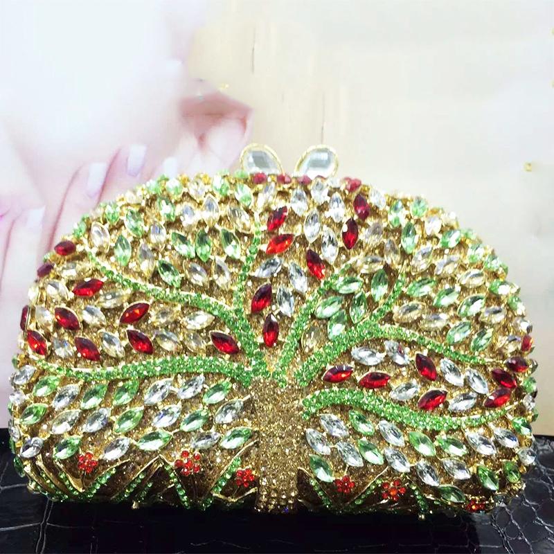 

Tree Pattern Evening Purses Rhinestone Purses Silver Metal Red Gemstone Bag Diamond Handbags Women Crystal Party Prom Clutches 18cmX12cmX6cm