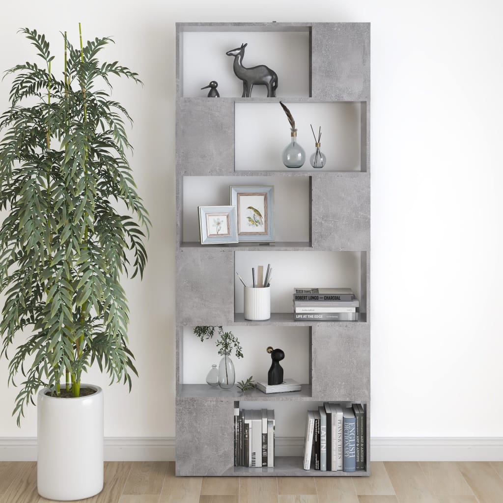 Bookshelf Room Divider Concrete Grey 80 x 24 x 186 cm Wood Based Material