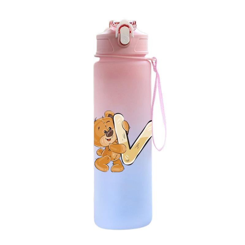 Cartoon Letter Printed Lovely A-Z 750ML Water Bottle Large Capacity Drinking Cup Portable Outdoor Sports Water Cup Children Gift