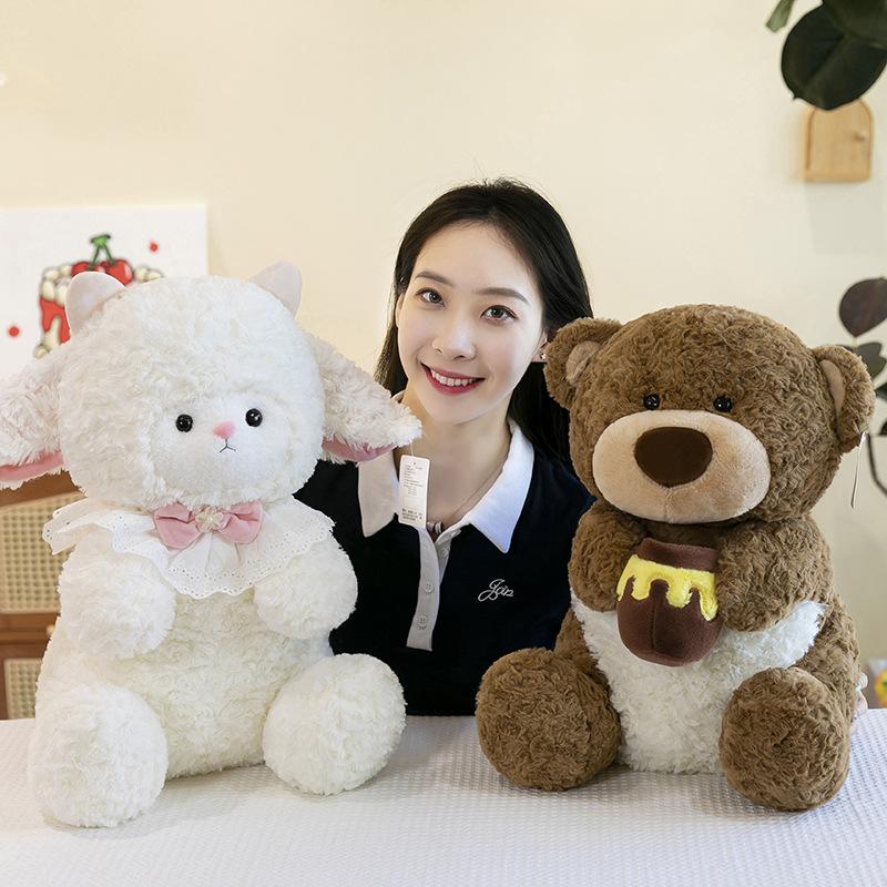 Comfortable Bear Plush Toy Girl Sleeping Lamb Pillow Claw Machine Honey Pot Bear Doll Activity Gift