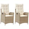 Vidaxl Folding Garden Chairs 2 Pcs, Cushions, Beige Rattan Pe