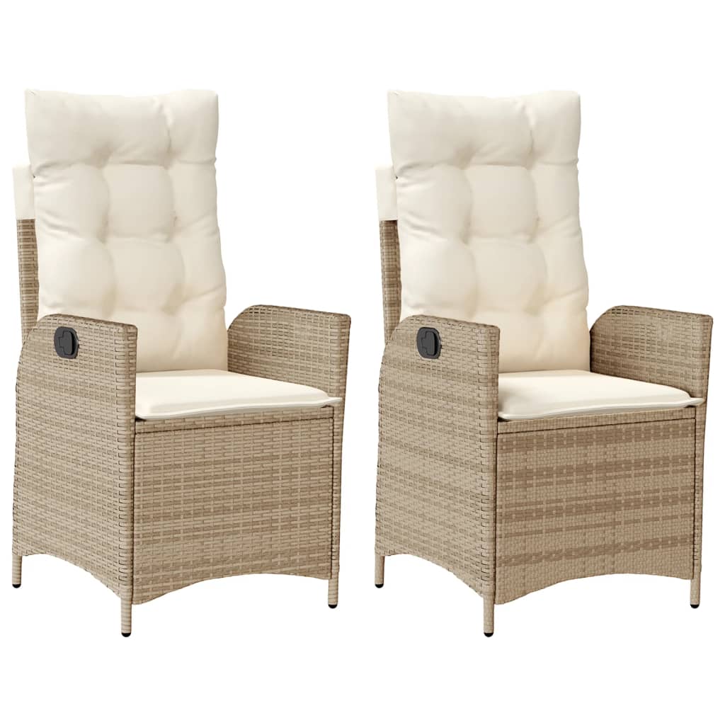 Vidaxl Folding Garden Chairs 2 Pcs, Cushions, Beige Rattan Pe