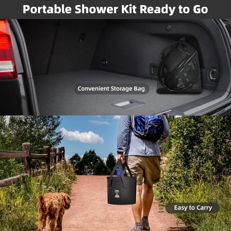 Lightweight Camping Shower Set With Nozzle And Foldable Water Bag For Backpacking Adventures