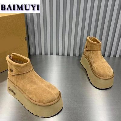Stivaletti da Neve alla Caviglia con Zeppa da Donna Scarpe di Cotone Marca Inverno 2025 Trend Camoscio Casual Comodi Sneaker Peluche Caldi Botas Mujer