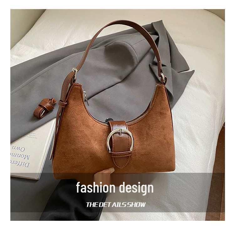 Women's Retro Suede Crossbody Bag - Versatile Autumn/Winter 2025 Single Shoulder Underarm Style