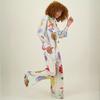 Satin Print Loose Pants Sets Women Causal Long Sleeve Shirts Two Piece Sets Female Outfits Streetwear