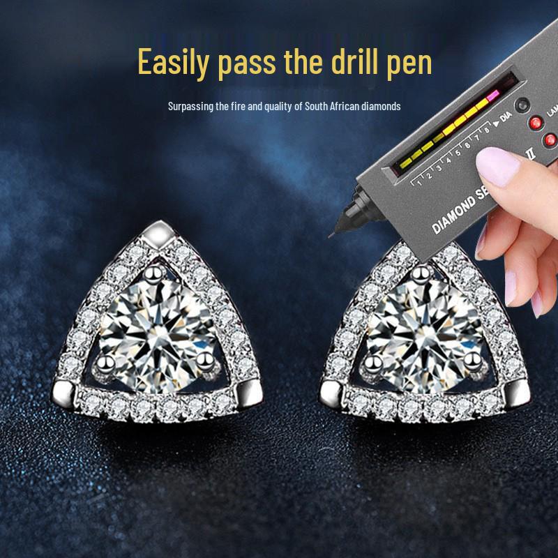 Moissanite Geometric Triangle Stud Earrings in S925 Sterling Silver