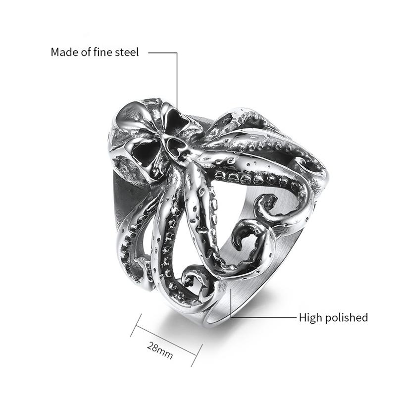 Bague Poulpe Rétro et Ancienne en Acier Titane Niche Personnalité Accessoires Clé pour Homme Fête Punk Cadeau de Vacances Bijoux