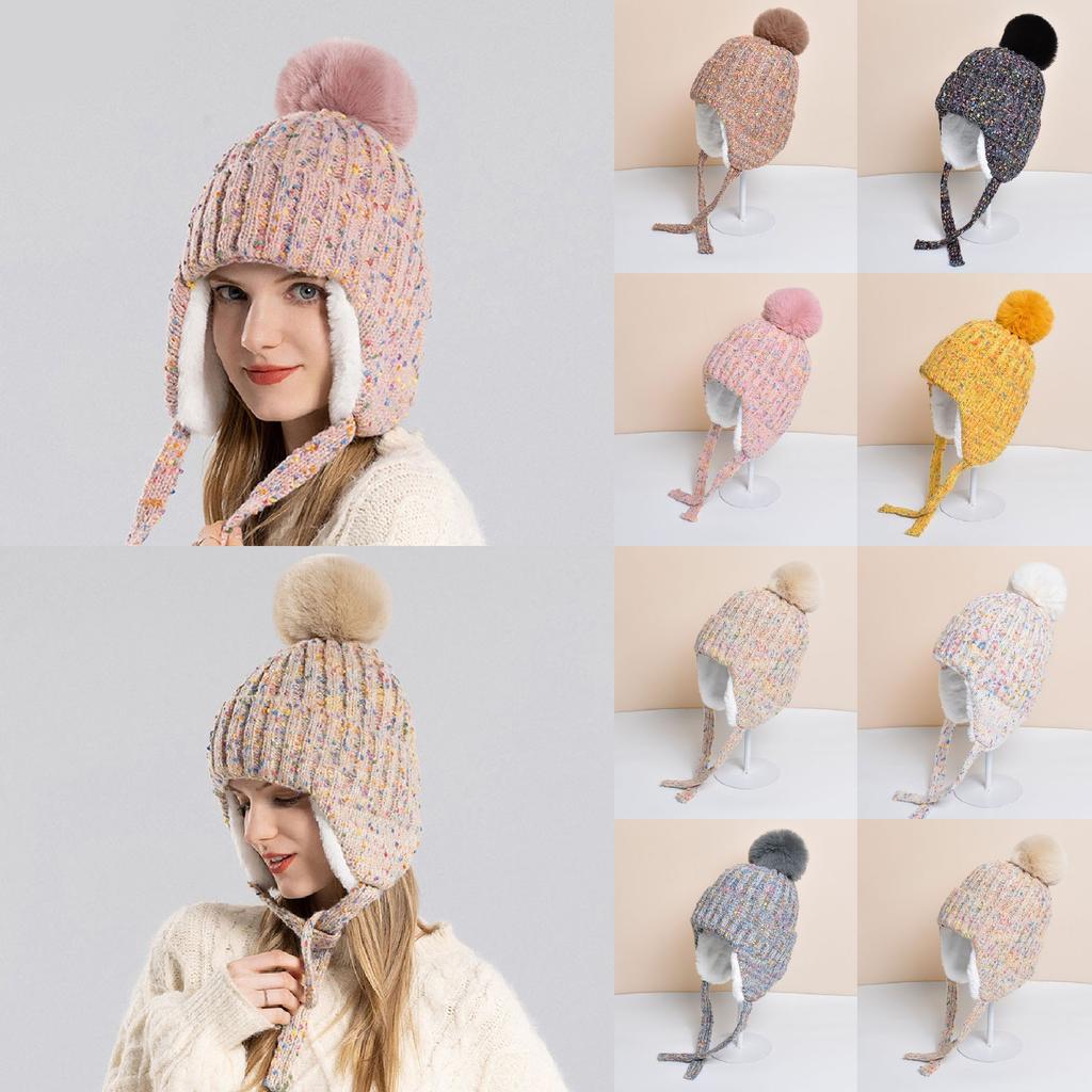 Women's Winter Hat Knit Earflap Hat Stocking Caps With Ears Hat Outdoor Warm Furry Hat
