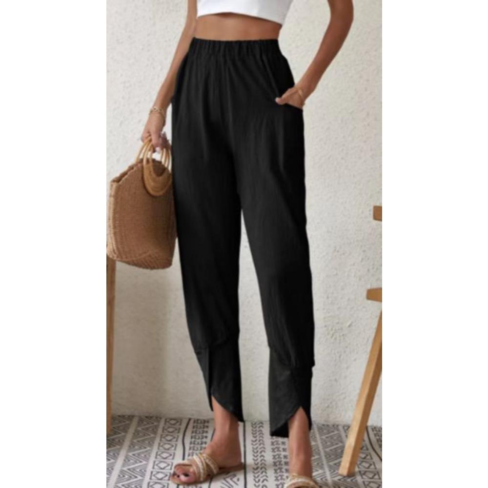 GMXIA Pantalones Casuales de Mujer para Otoño con Cordón Holgados Bolsillo Algodón Lino Chinos