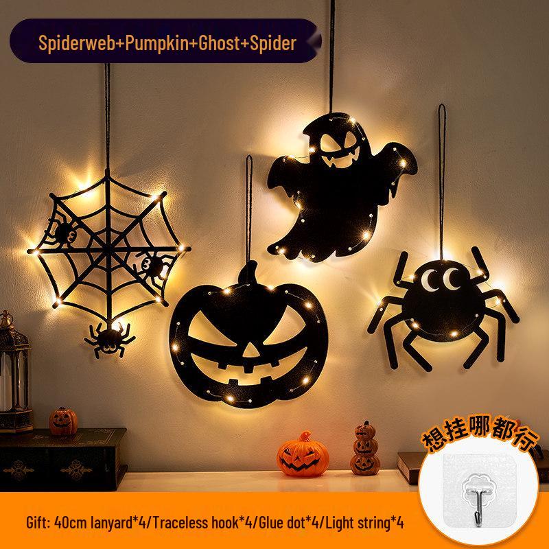 Halloween Hanging Pumpkin Lanterns with String Lights - Festive Scene Décor & Luminous Props