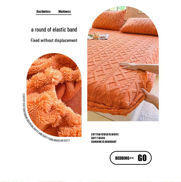 Winter Warm Velvet Taffeta Fitted Sheet - Non-Slip Solid Color Mattress Protector