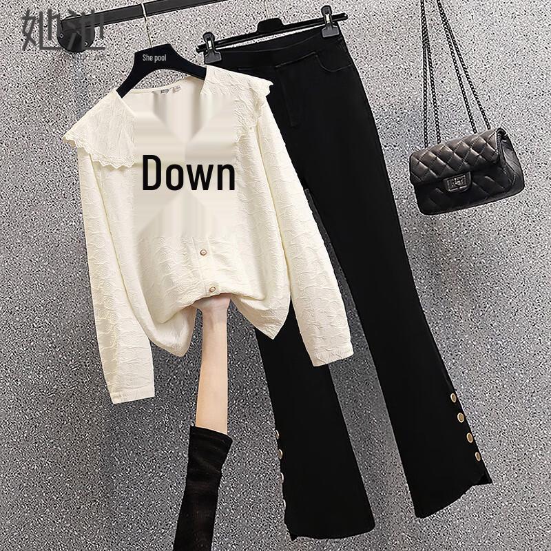French Bow Peter Pan Collar Long Sleeve Blouse XS